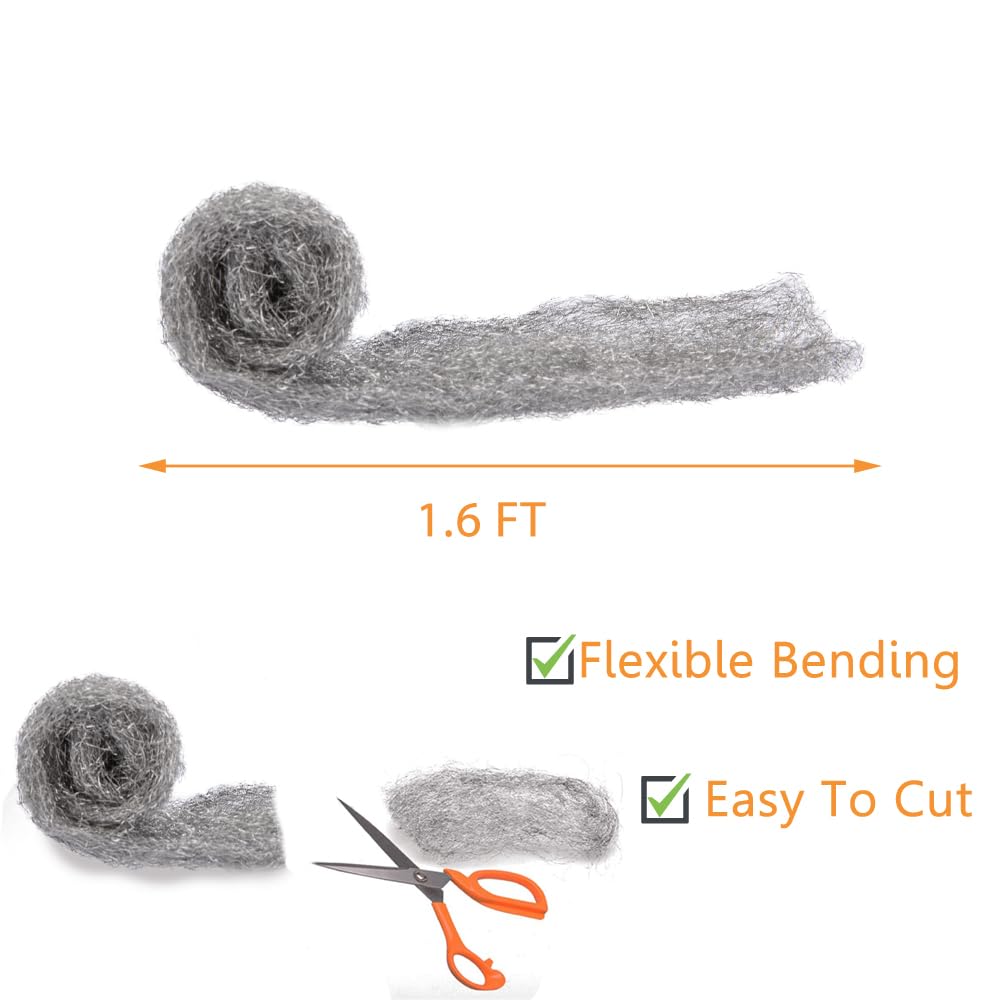 Steel Wool Mice Control, 2 Pack 3" x10 Ft Hole Filler, Gap Blocker, Barrier, Protect Against Animals in Holes, Siding, Pipeline, Vents for Garden, House, Garage