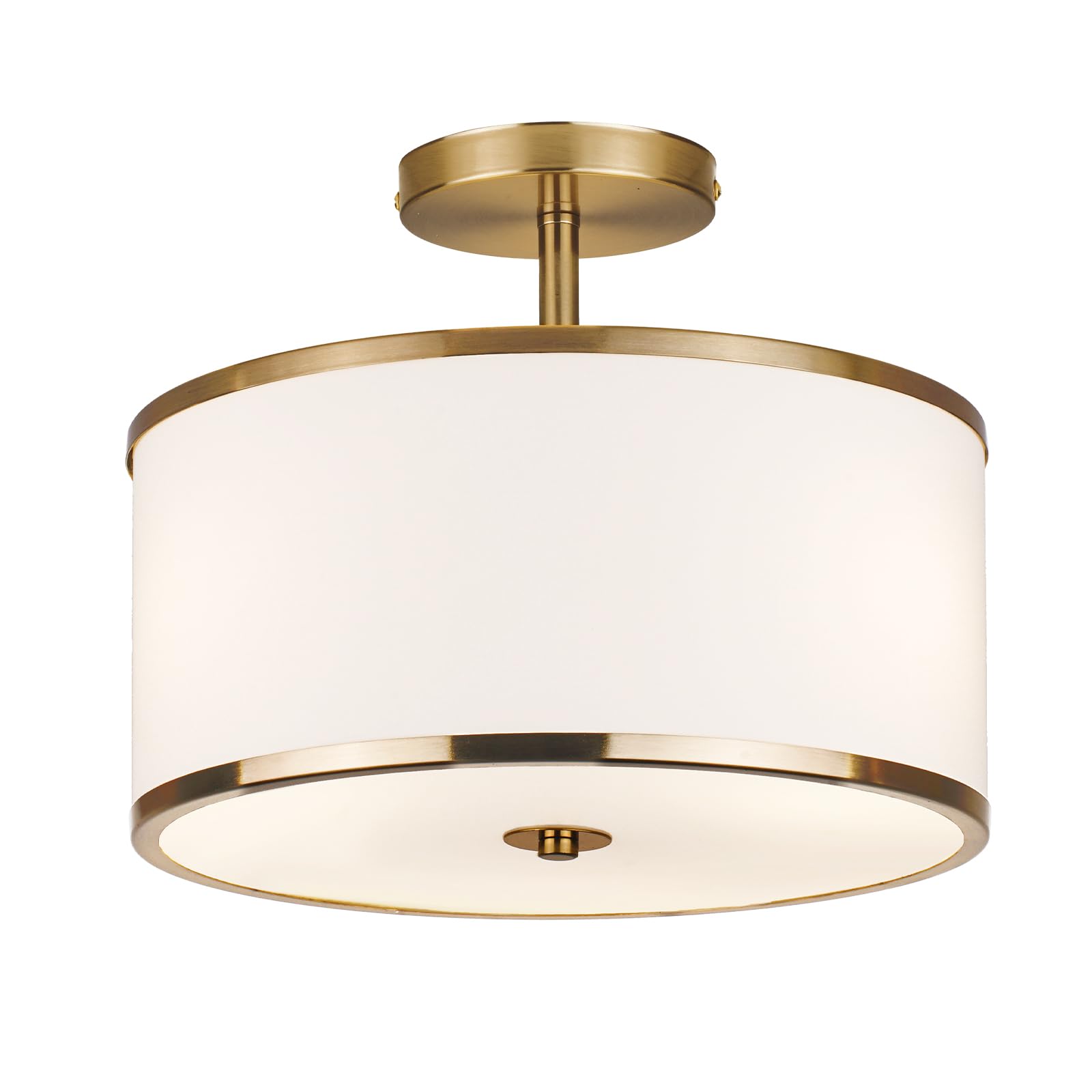 CALOKES Semi Flush Mount Ceiling Light, 11.8" Modern 3-Light Fixture with Petal-Shaped Cream White Fabric Shade and Golden Support Arm, Ideal for Bedroom, Kitchen, Living Room, Hallway, and Entryway