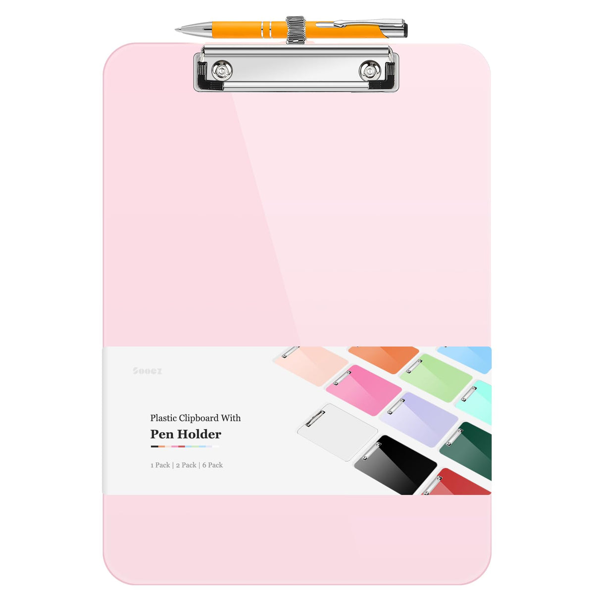 Sooez Plastic Clipboard with Pen Holder, [10% Thicker] Clip Boards 8.5x11 with Low Profile Clip, Cute Hanging Clipboard, Standard Letter Size A4 for Women Teacher, Office & School Supplies, Black