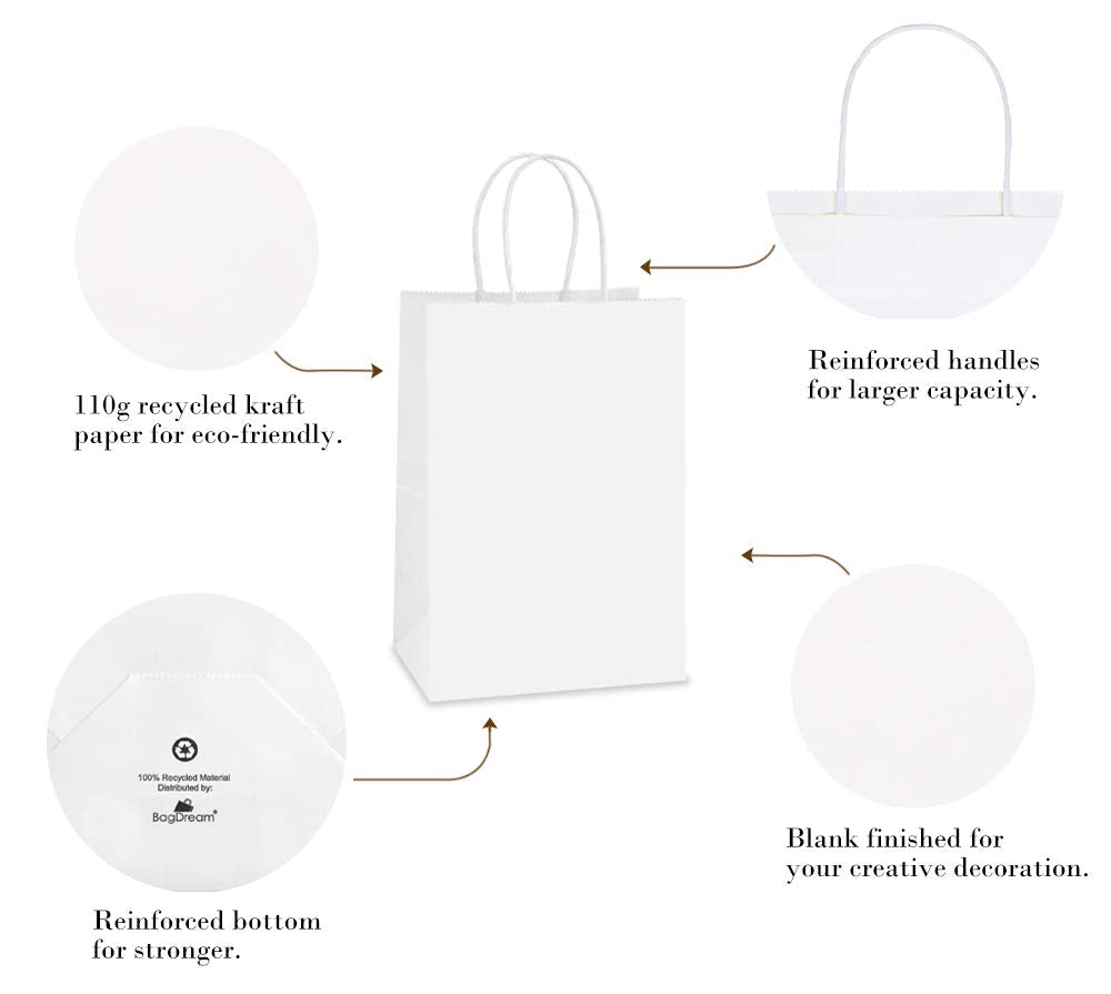 BagDream Gift Bags 100Pcs 5.25x3x8 Small Kraft Paper Gift Bags with Handles Bulk, Black Paper Sacks for Small Business, Retail, Merchandise, Grocery, Wedding Birthday Party favor