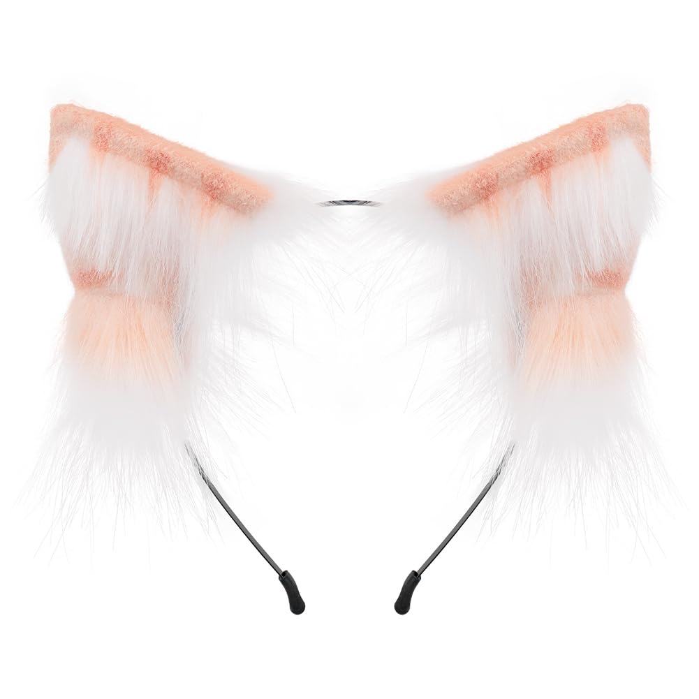 QinRuan Animal Cosplay Costume Accessories Furry Faux Fur Cat Ears Headband and Fox Tail Set Halloween Accessory