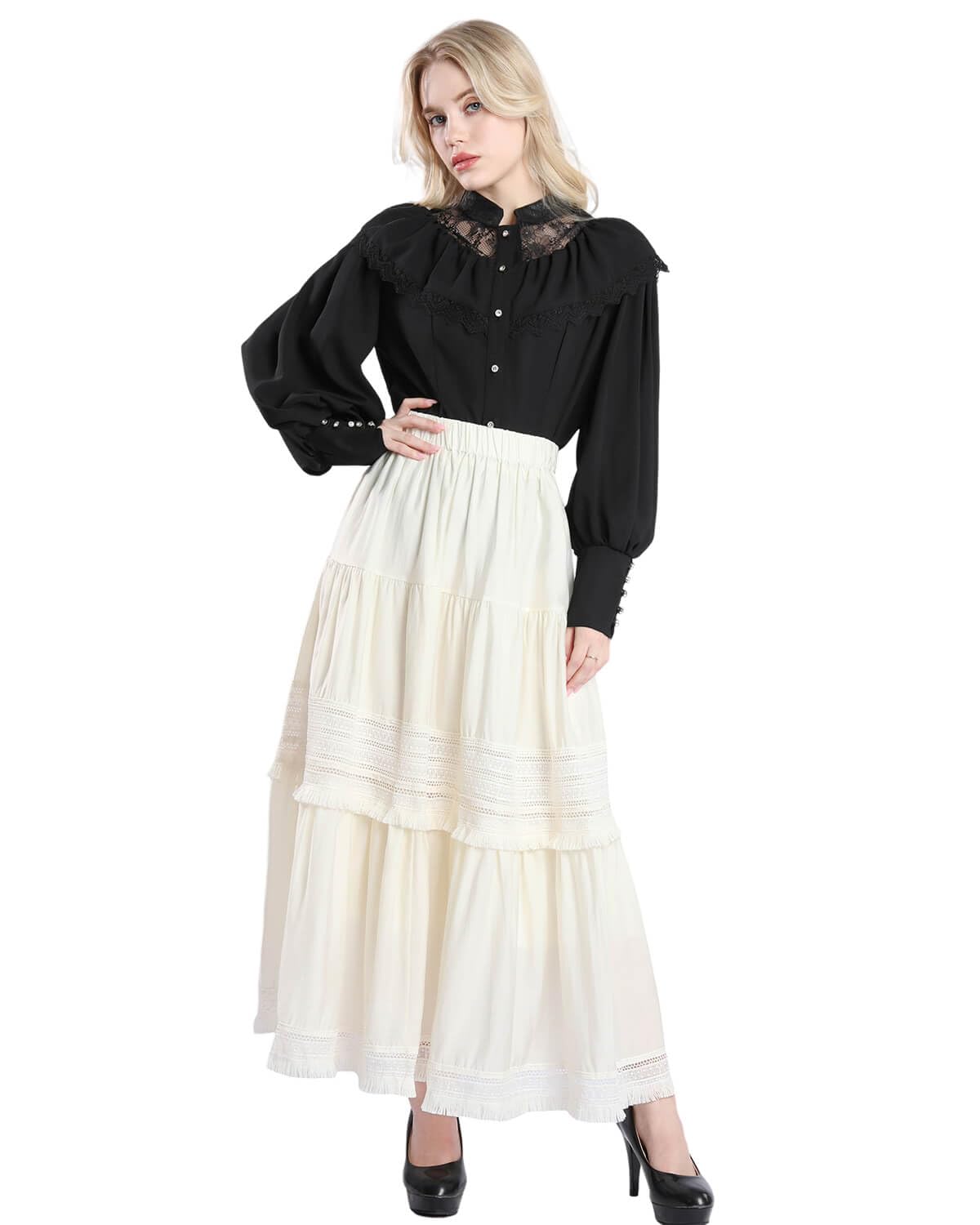 Nuoqi Victorian Blouse Womens Gothic Shirt Vintage Long Sleeve Lotus Ruffle Tops