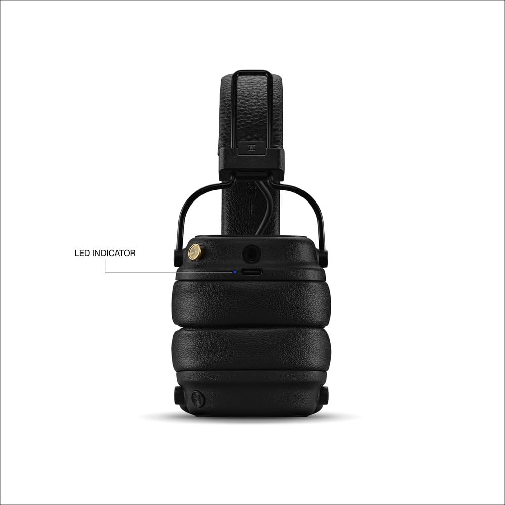 Marshall Major V Wireless On-Ear Bluetooth Headphones - 100+ Hr Playtime | Detachable Audio Cable | Microphone for Calls | Lightweight, Foldable Design for Travel - Black