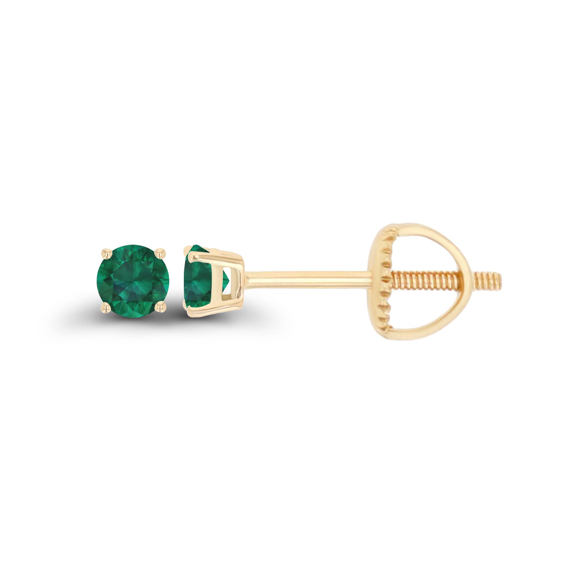 14K Gold Plated 925 Sterling Silver Hypoallergenic 3mm Round Genuine Birthstone Solitaire Screwback Stud Earrings