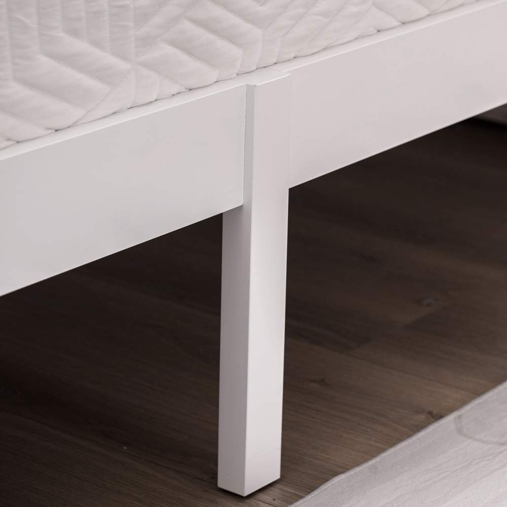 Bonnlo Twin Size Solid Wood Platform Bed Frame, Single Bed with Headboard, No Box Spring Needed Panel Bed, Wood Slat Support Mattress Foundation, White