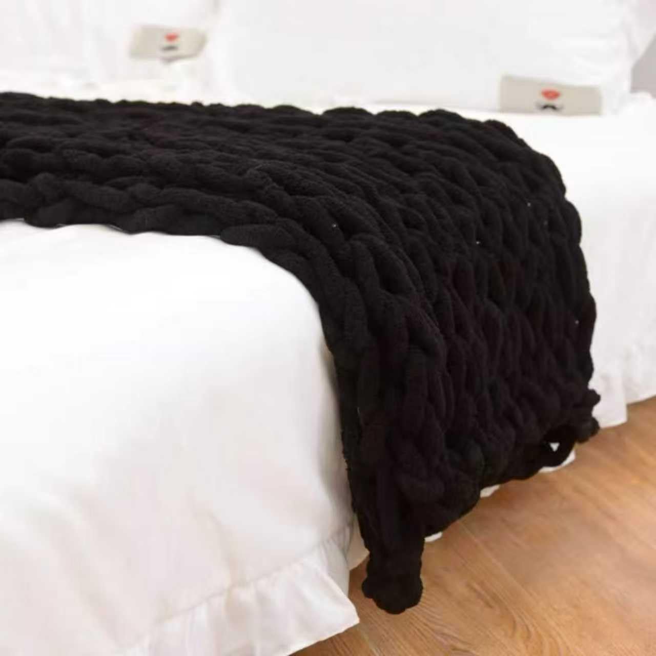 Chunky Chenille Yarn for Hand Knitting 8 Jumbo Pack Jumbo Chunky Yarn for Hand Soft Blanket Knitting, Bulky Thick Fluffy Yarn for Crocheting (Black)