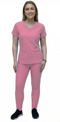 ANGIE UNIFORMS YOGAFLEX Jogger Scrubs for Women Set. Soft & Stretchy. Side Spandex 2 Pockets Top with Yoga Waist Joggers