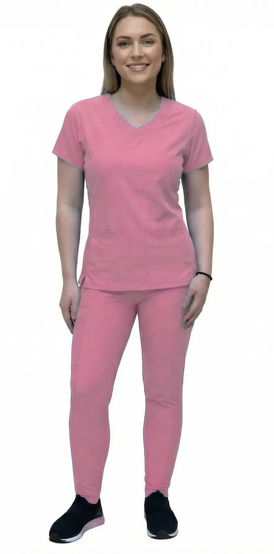 ANGIE UNIFORMS YOGAFLEX Jogger Scrubs for Women Set. Soft & Stretchy. Side Spandex 2 Pockets Top with Yoga Waist Joggers