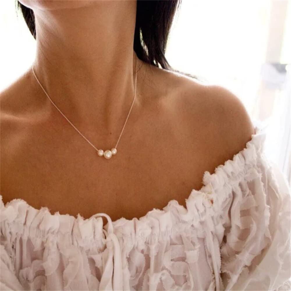Pearl Necklaces for Women,14K Real Gold Plated Dainty Cute Pearl Necklace for Women Handmade Pearl Chain Necklace Everyday Jewelry Gift