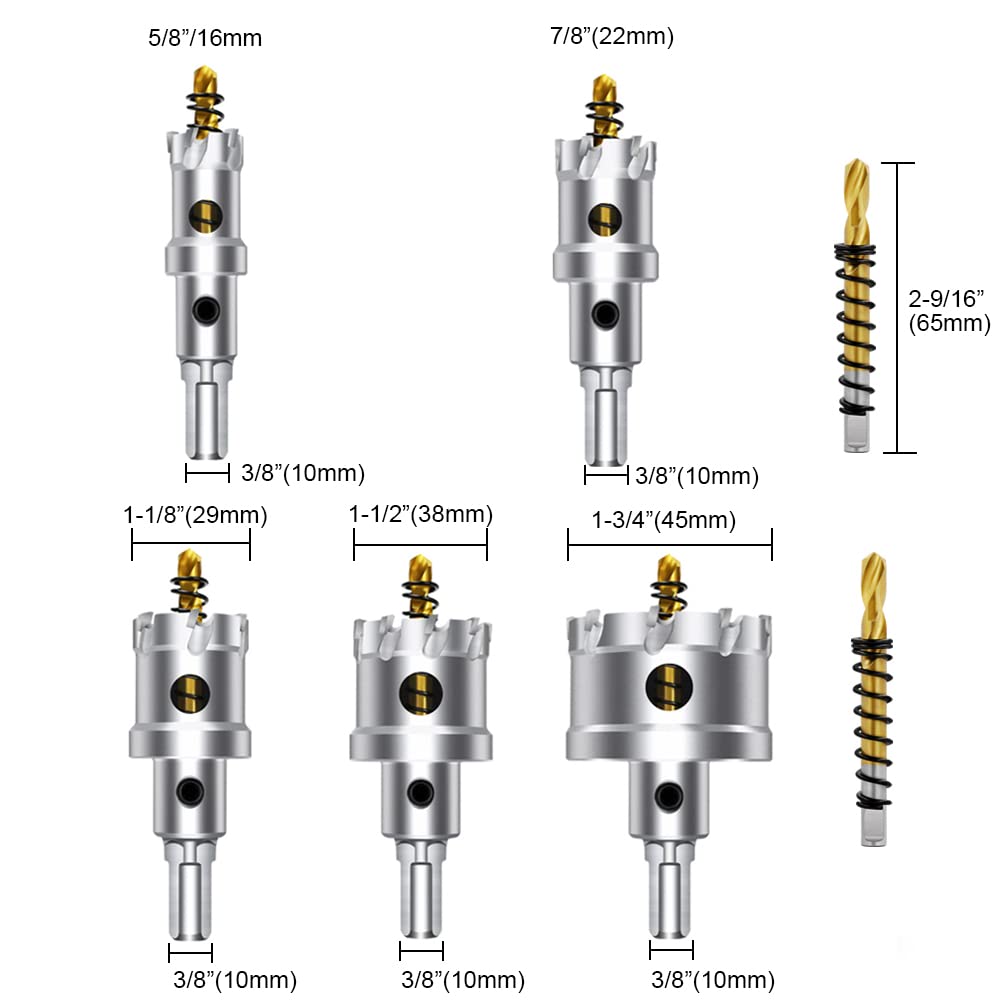 ASNOMY 12PCS TCT Hole Saw Kit for Hard Metal, 5/8"-2-1/8" Inch Tungsten Carbide Tipped Hole Cutter Set with Titanium-Plated Pilot Drill bit for Metal, Stainless Steel, Iron, Wood, Plastic