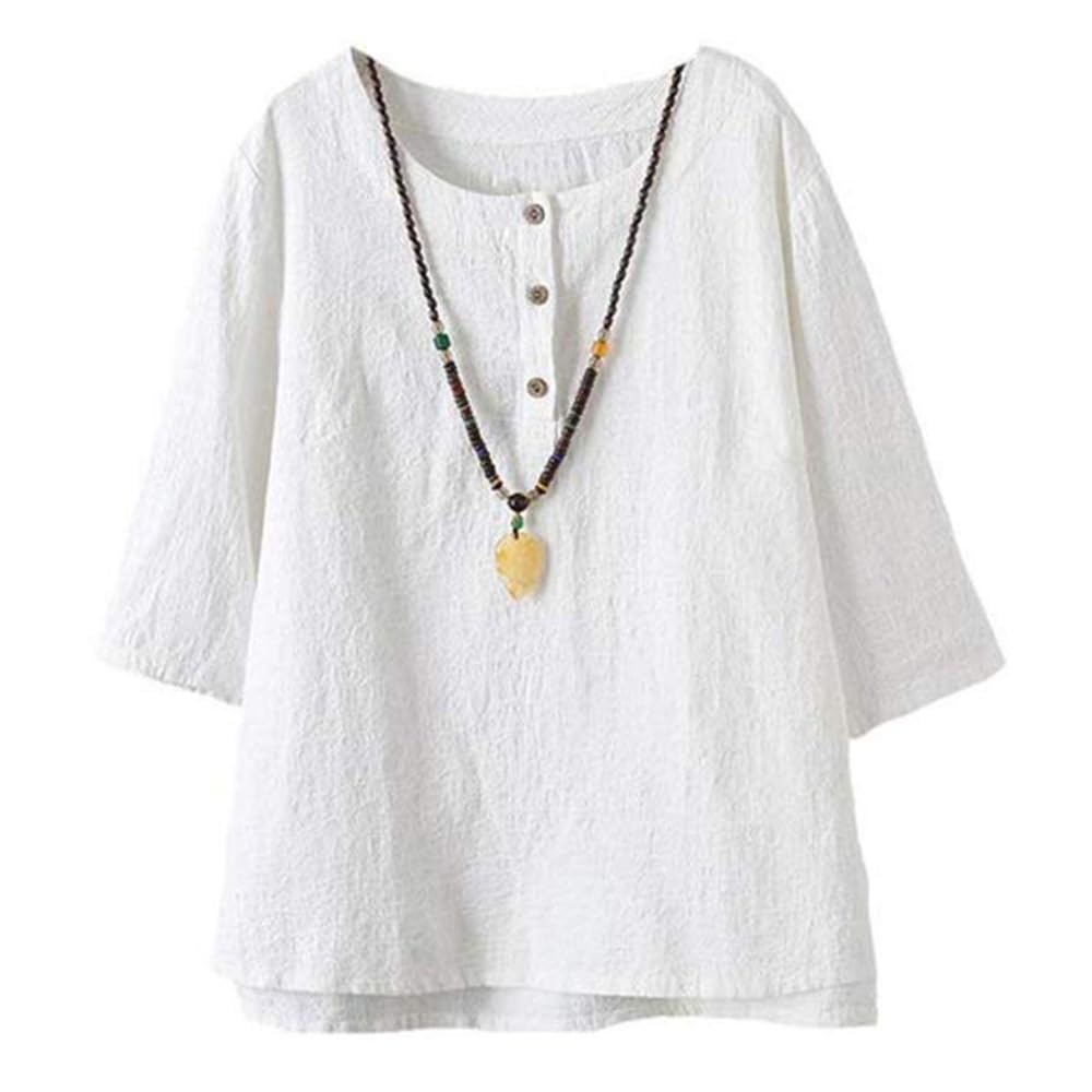 Minibee Women's 3/4 Sleeve Cotton Linen Jacquard Blouses Top T-Shirt