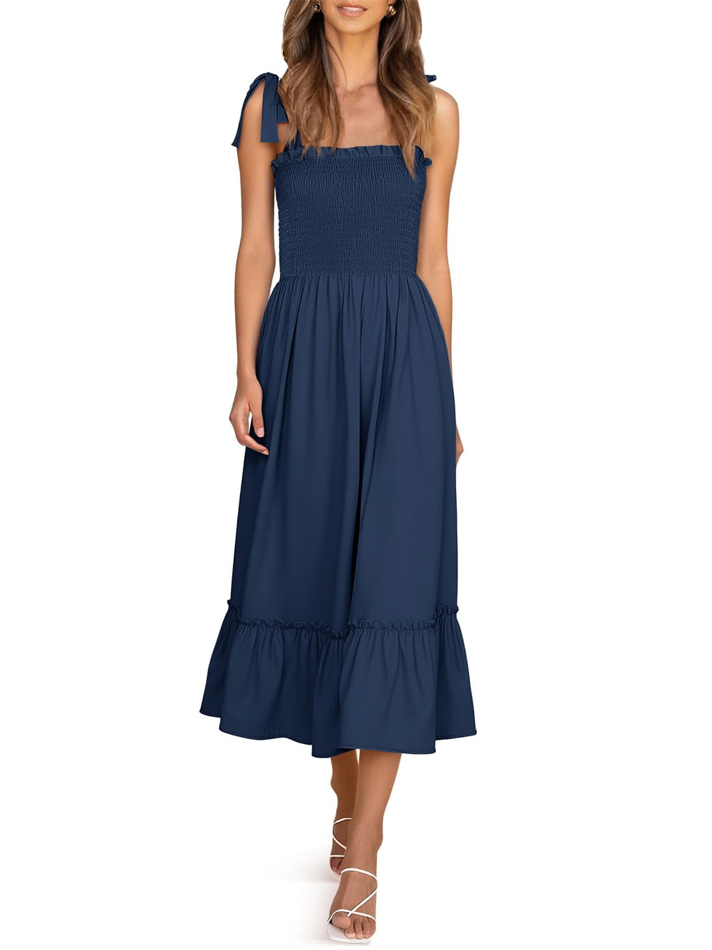 Imily Bela Womens Summer Floral Maxi Dress Boho Tie Strap Sleeveless Smocked A Line Beach Sundress Long Dresses