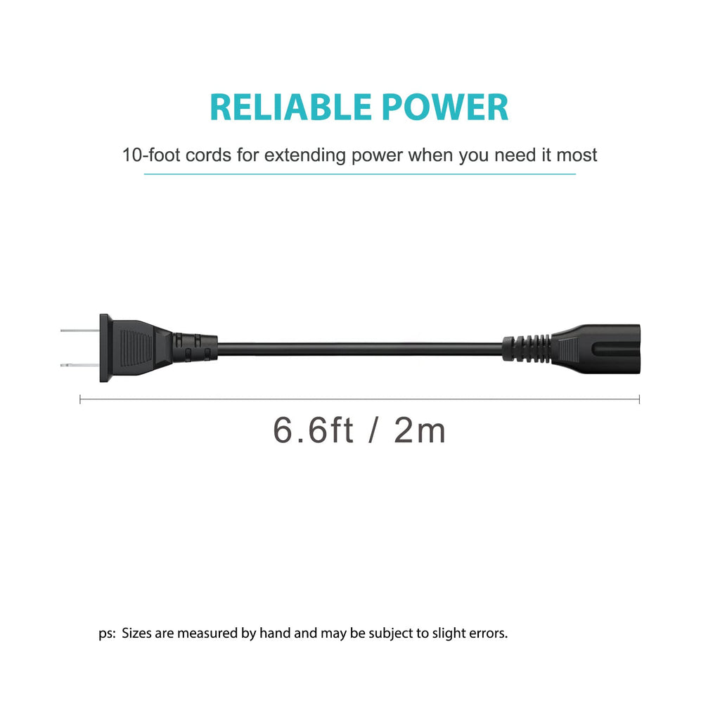 2 Prong TV Power Cable Cord for TCL Roku Smart LED LCD HD TV 24" 32" 40" 42" 43" 48" 50" 55" 60" 65" 75" 85"Inch - TCL Roku TVS 55s405 43s425 50s425 AC Plug A Power Supply Cord 3FT Cable Replacement