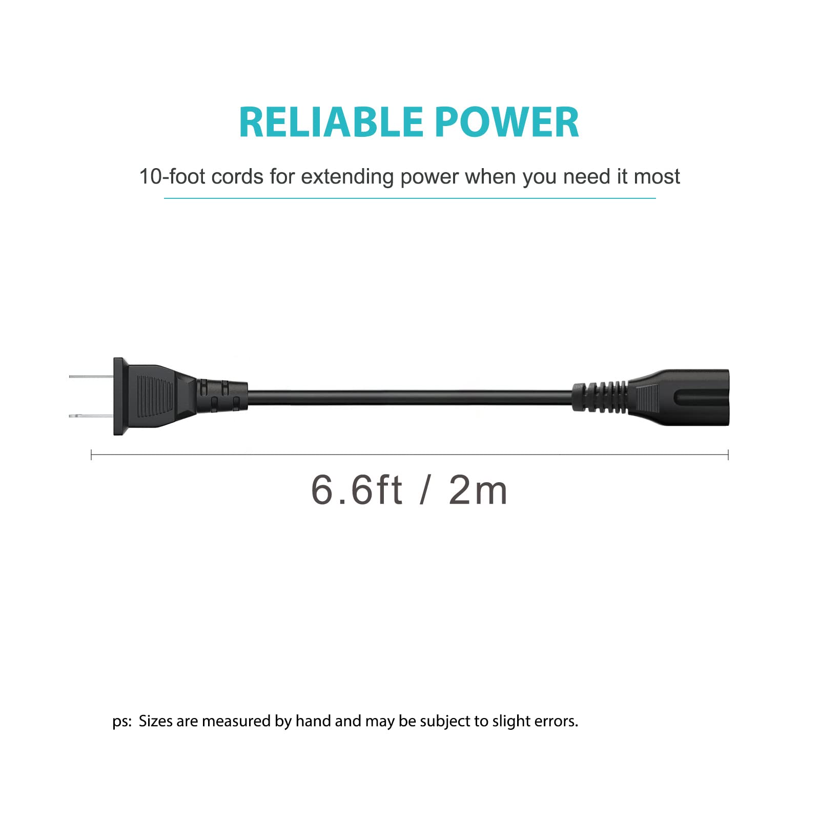 2 Prong TV Power Cable Cord for TCL Roku Smart LED LCD HD TV 24" 32" 40" 42" 43" 48" 50" 55" 60" 65" 75" 85"Inch - TCL Roku TVS 55s405 43s425 50s425 AC Plug A Power Supply Cord 3FT Cable Replacement