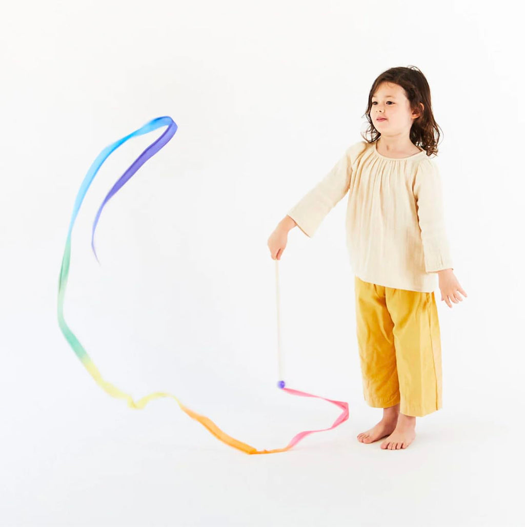 Sarah's Silks Streamer - Ribbon Wand for Kids, Pretend Play, Dance, Baton Stick Twirling, and Gymnastics Party Favors | 100% Silk and Wood Montessori and Waldorf Toys