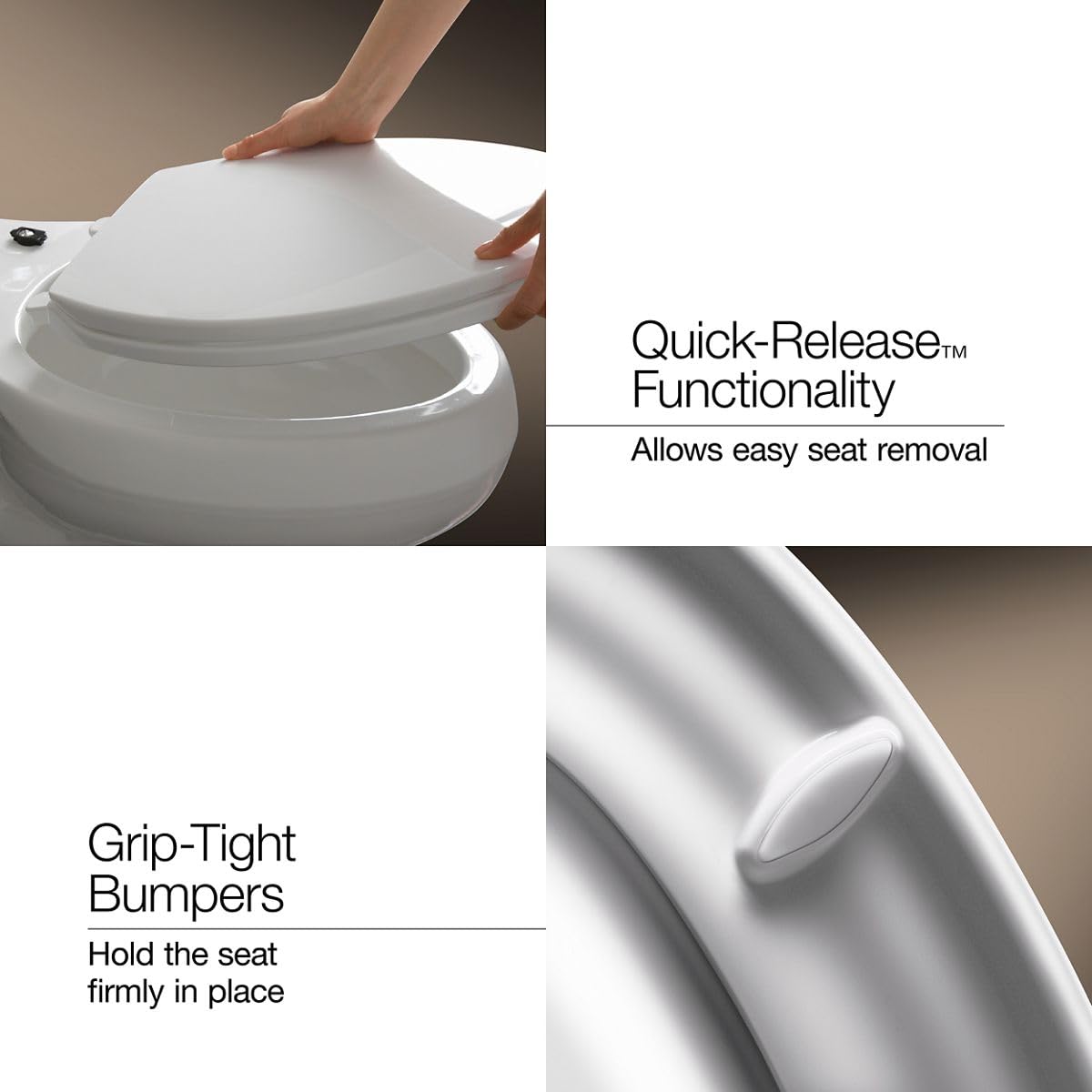 KOHLER K-4775-0 Brevia Round Toilet Seat with Quick-Release Hinges And Quick-Attach Hardware For Easy Clean, White