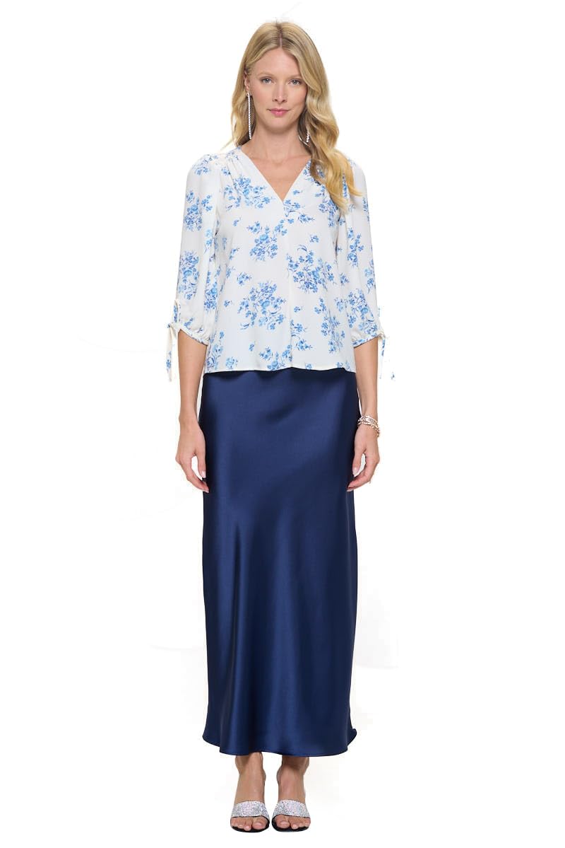 Women's Solid Satin High Waist Midi Long Skirt Hidden Elastic Waistband Skirt for Women-Made in USA
