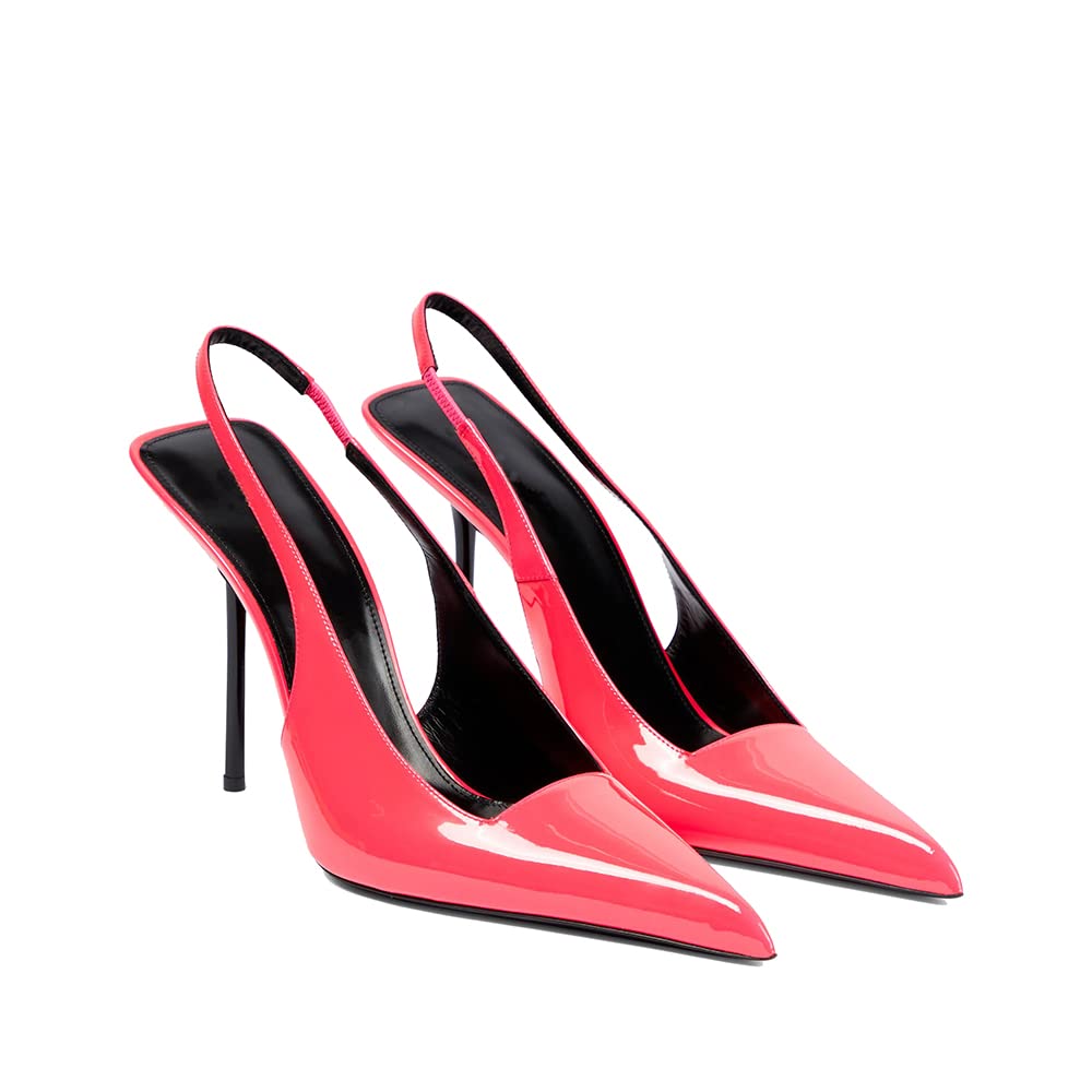 THESHY Women's Pointed Toe High Stiletto Heels Slingback Stretch Slip-on Pumps Backless Patent Leather Fashion Dress Shoes for Women