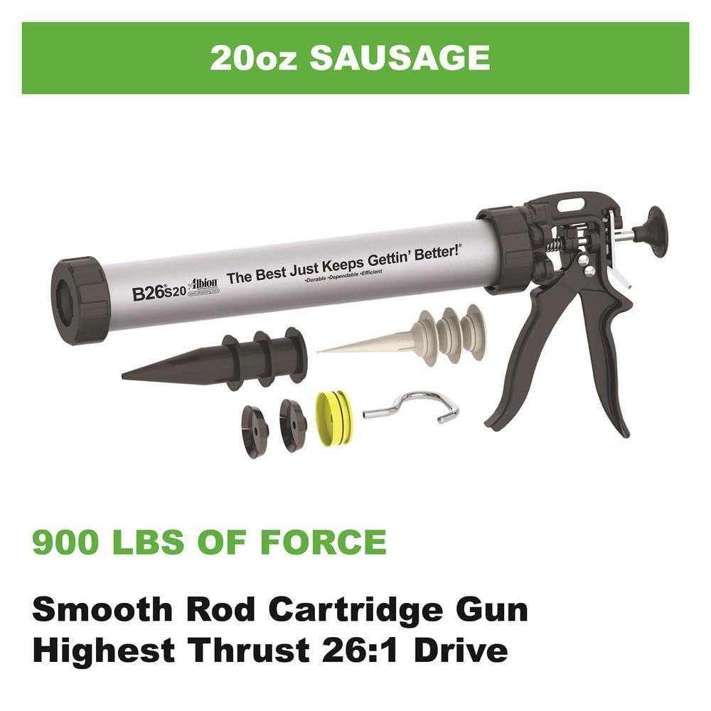 Albion Engineering E12S20 B-Line Cordless Sausage Caulking Gun, No Drip, 12V, 20 oz