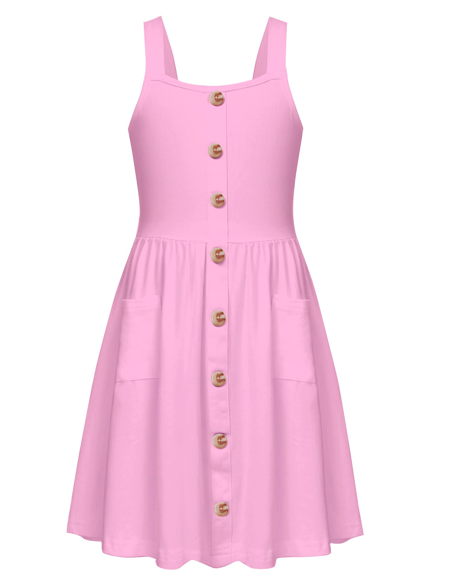Arshiner Girl's Spaghetti Strap Button Down Midi Sleeveless Summer Casual Sundress A-line Dress with Pockets