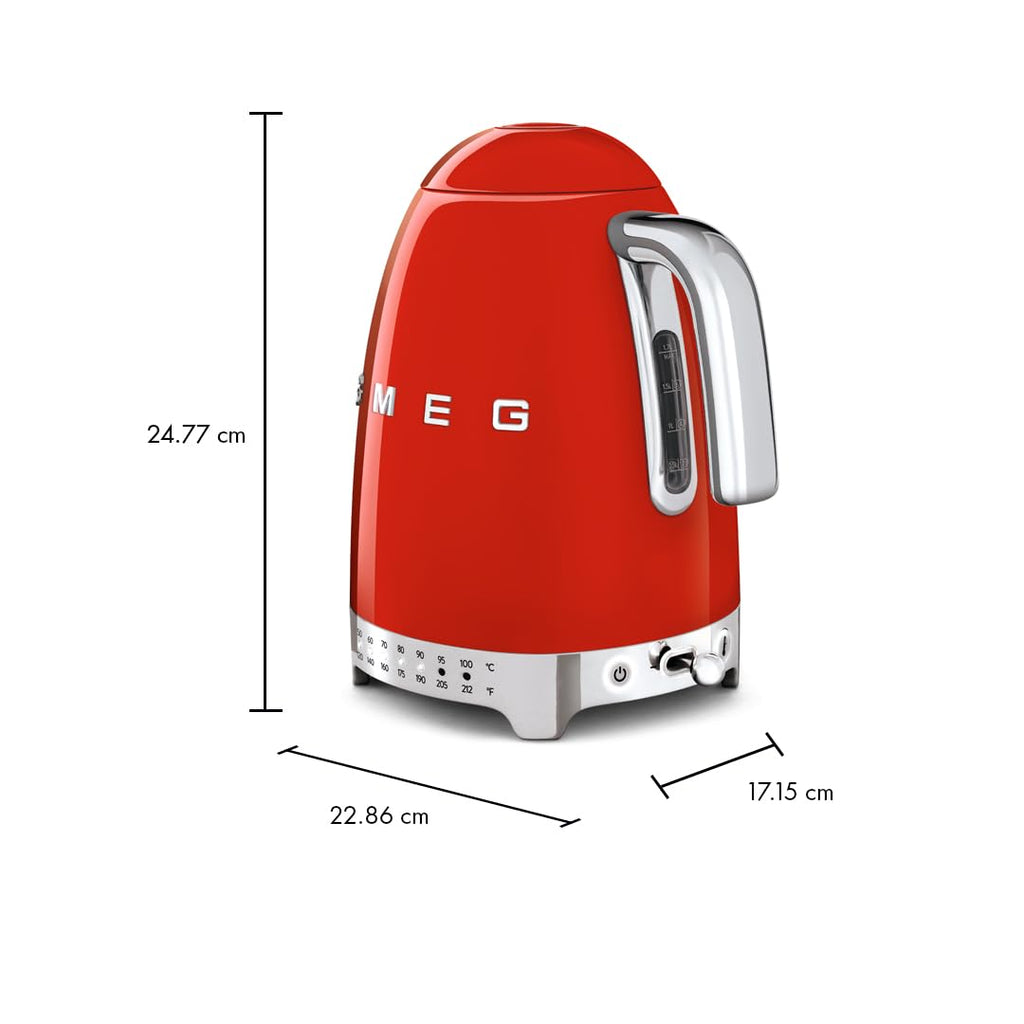 SMEG Variable Temperature Electric Kettle 1.7L (7 Cup), Stainless Steel Tea & Coffee Kettle, Fast Boil, Adjustable Temp 122°F–212°F, Keep Warm, Auto Shut-Off, 360° Base, Retro Style-Black