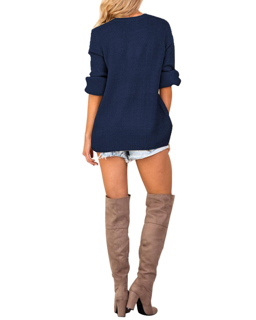 LookbookStore Women's Knit Long Sleeve Faux Wrap Surplice V Neck Sweater Top
