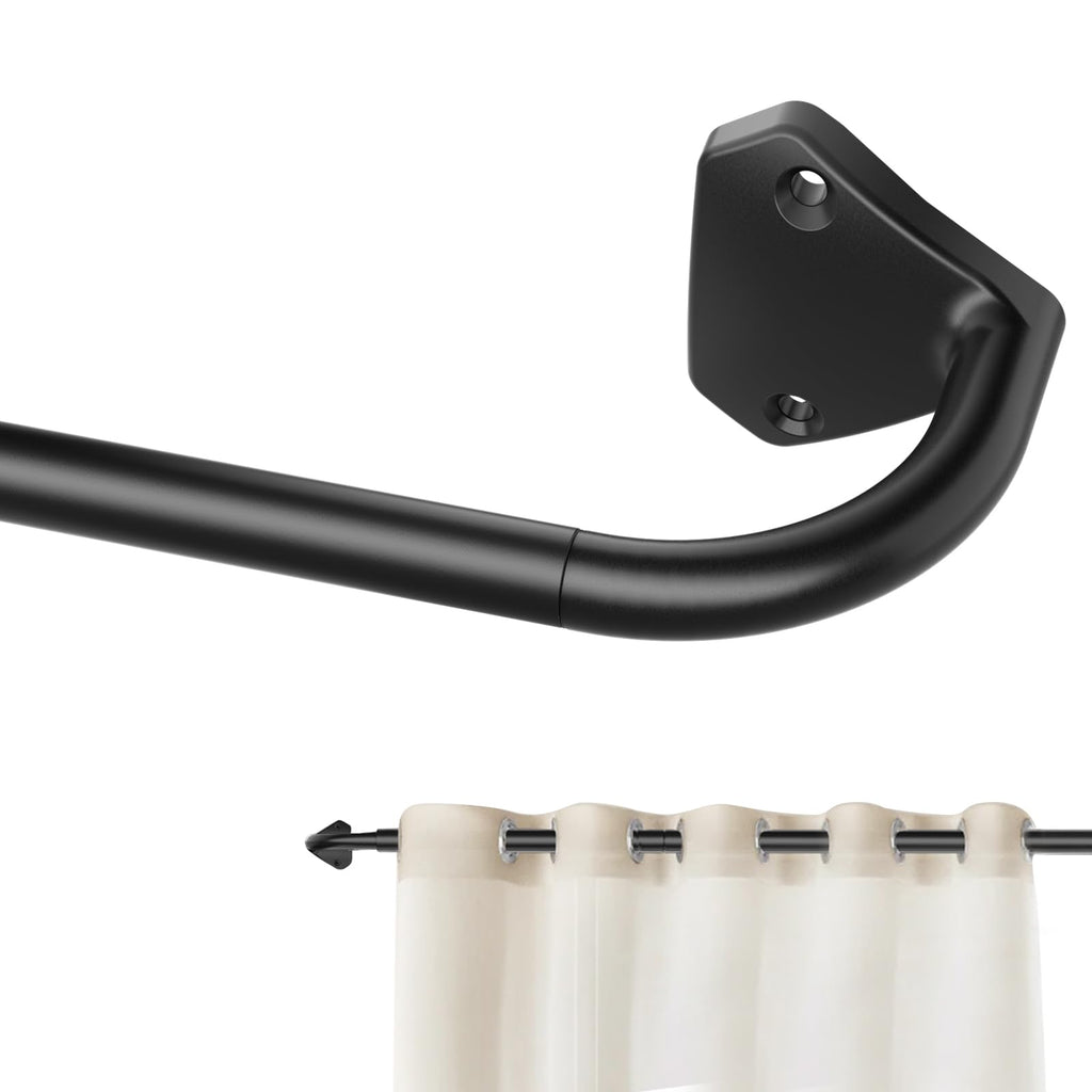GXOACKJ Black Wrap Around Curtain Rods for Windows 28 to 48 inch, 5/8 inch Industrial Telescoping Blackout Curtain Rods for Bedroom & Outdoor