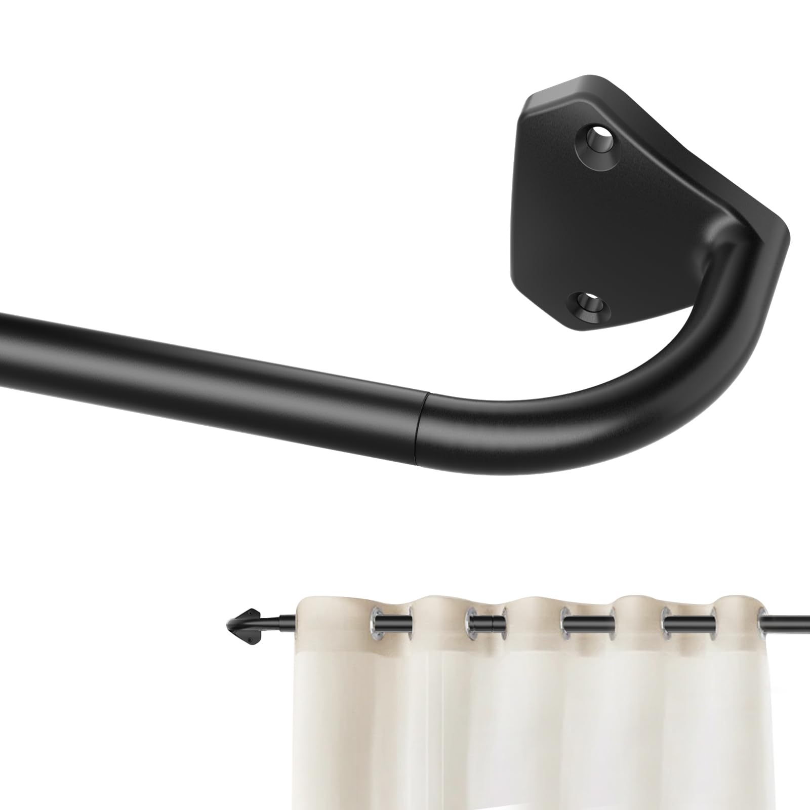 GXOACKJ Black Wrap Around Curtain Rods for Windows 28 to 48 inch, 5/8 inch Industrial Telescoping Blackout Curtain Rods for Bedroom & Outdoor