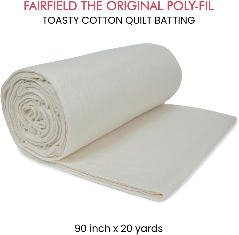 Fairfield Toasty Cotton Quilt Batting, Premium Cotton Batting for Quilting, Ideal for Clothing, Crafts, Wall Hangings, and Quilts, Quilting Supplies, 90" by 20 yd Roll