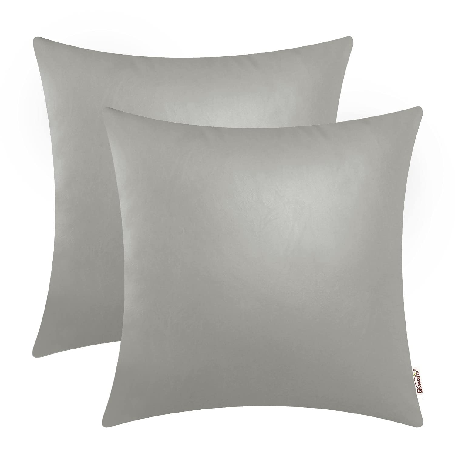 BRAWARM Faux Leather Throw Pillow Covers 16 X 16 Inches - Black Leather Pilow Covers Pack of 2, Solid Dyed Leather Pillowcases for Couch Bed Sofa Garden Home Decorative