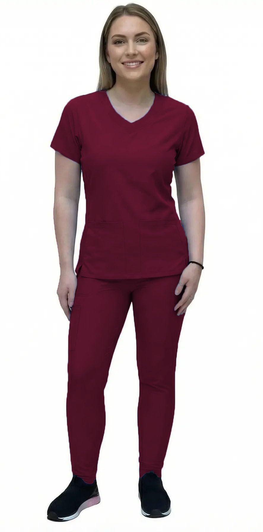 ANGIE UNIFORMS YOGAFLEX Jogger Scrubs for Women Set. Soft & Stretchy. Side Spandex 2 Pockets Top with Yoga Waist Joggers