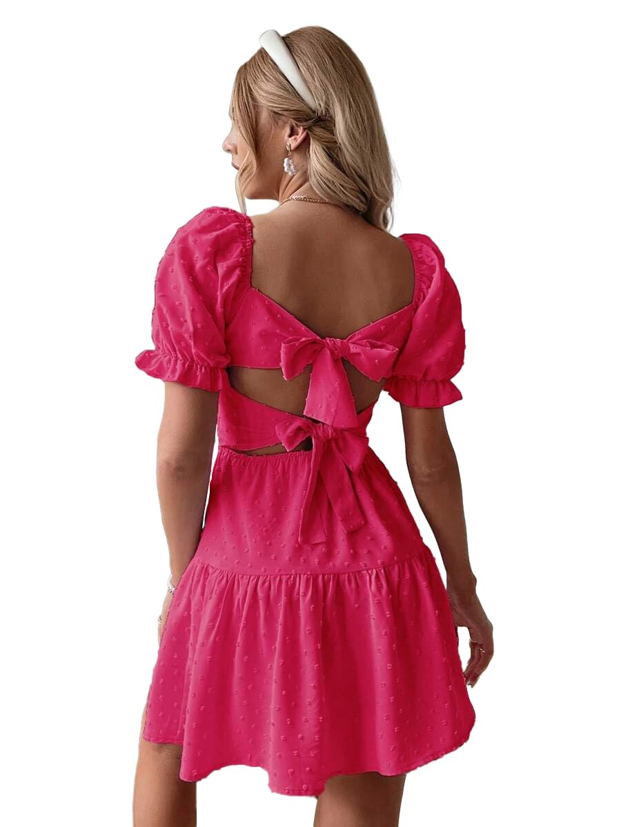 Narecte Summer Dresses for Women 2026,Tie Backless Swiss Dot Mini Dress,Ruffle Hem Flowy Casual Dresses