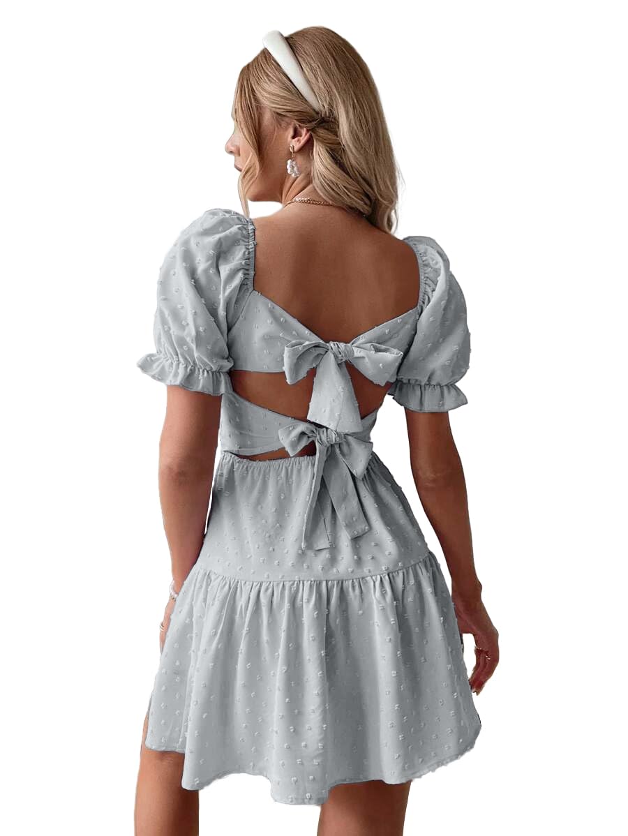 Narecte Summer Dresses for Women 2026,Tie Backless Swiss Dot Mini Dress,Ruffle Hem Flowy Casual Dresses