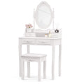 Alohappy Vanity Desk Set with Mirror & Stool for Girls, Makeup Vanity Table and Cushioned Stool Set with 4 Drawers, Wood Dressing Table for Bedroom (Pink)