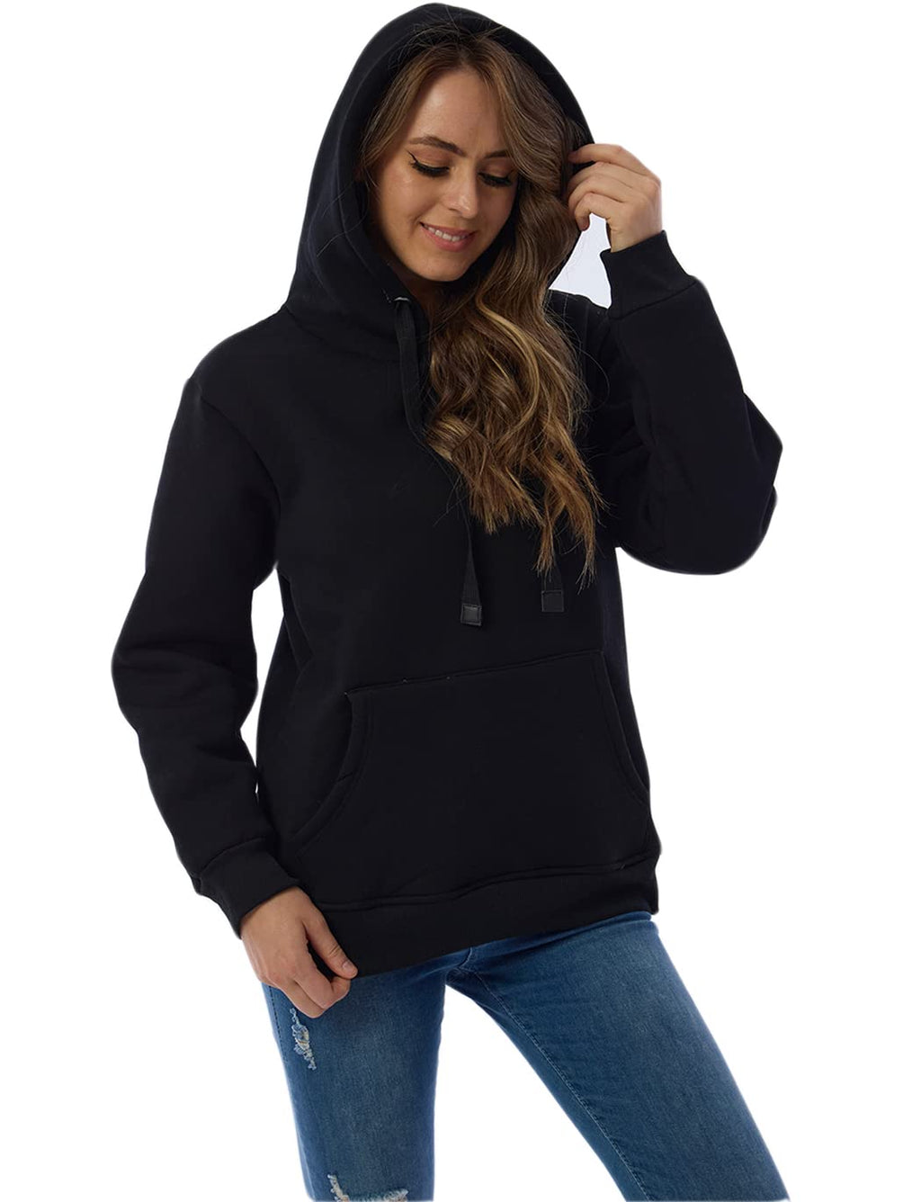 Haellun Womens Casual Winter Warm Fleece Sherpa Lined Pullover Hooded Sweatshirt