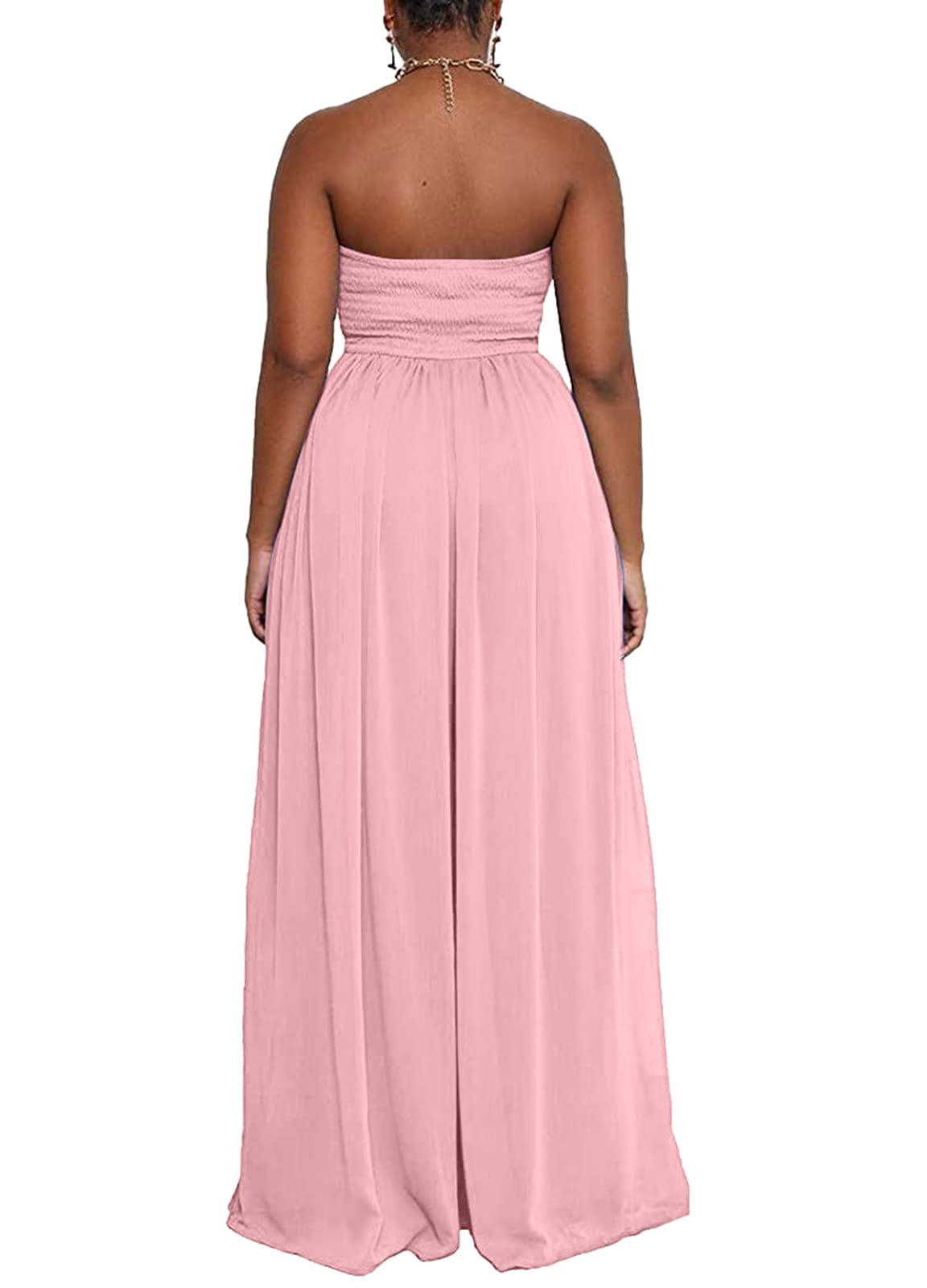 Ophestin Women's Strapless Tube Wide Leg Jumpsuits Smocked Women Jumpsuits Dressy Casual Flowy One Piece Jumpsuits Rompers