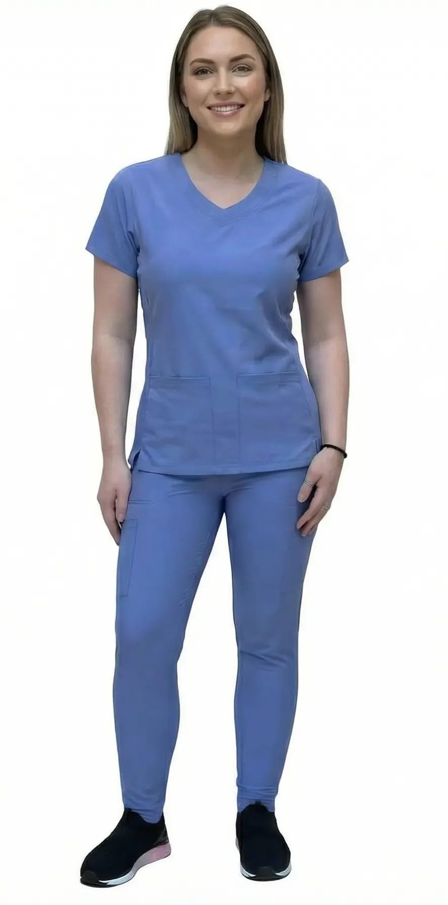 ANGIE UNIFORMS YOGAFLEX Jogger Scrubs for Women Set. Soft & Stretchy. Side Spandex 2 Pockets Top with Yoga Waist Joggers