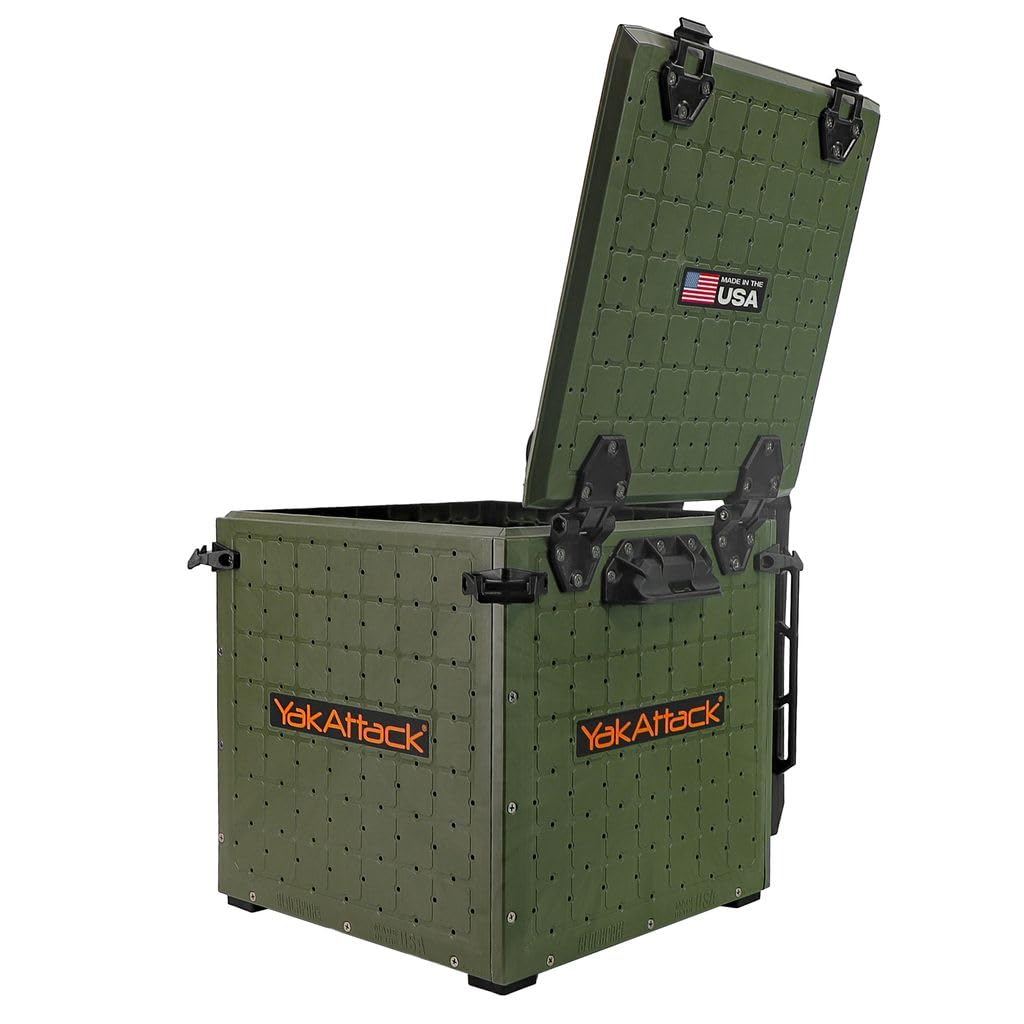 YakAttack BlackPak Pro 13" x 13" Fishing Crate with 3 Rod Holders - Battleship Grey | Compact Tackle Storage Box & Gear Organizer for Kayaks | Lightweight, Durable & Customizable Marine Accessory
