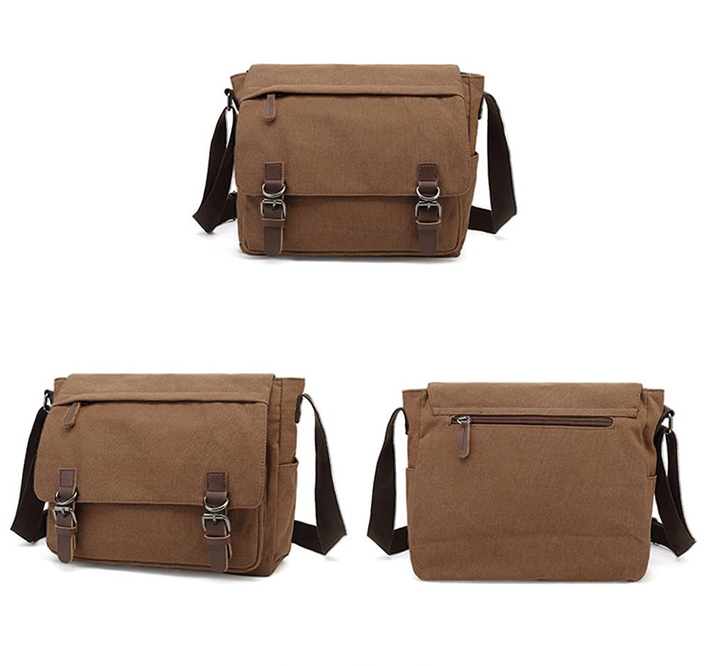 Sechunk Canvas Vintage Messenger Bag Shoulder bag Leather Large Travel Crossbody bags for men women 15inch Laptop