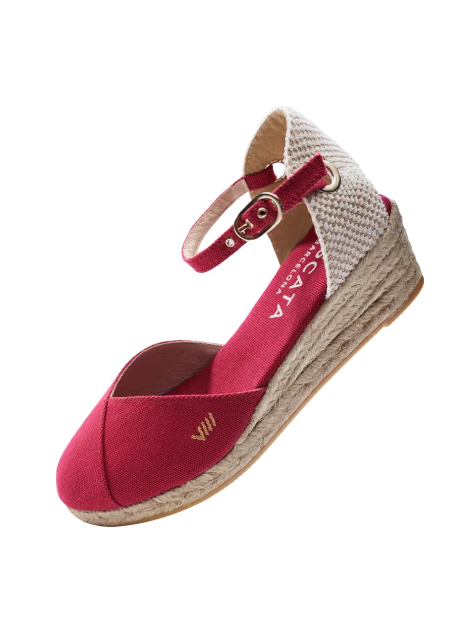 Viscata Pubol Espadrille Canvas Low Wedges with Ankle Strap Spain Handmade 2” Heel Women's Sandals with Breathable Organic Cotton Canvas and 100% Natural Jute for all Occasions: Casual, Work, Party