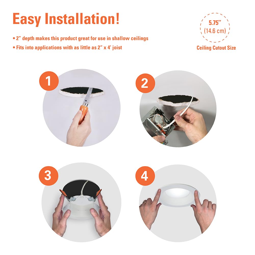HALO RL 6 in Canless LED Recessed Ceiling Light with Selectable Color Temperature 2700K-5000K, Dim to Warm, 600lm, Indoor/Outdoor Wet Location Dimmable IC-Rated Downlight (Packaging May Vary)