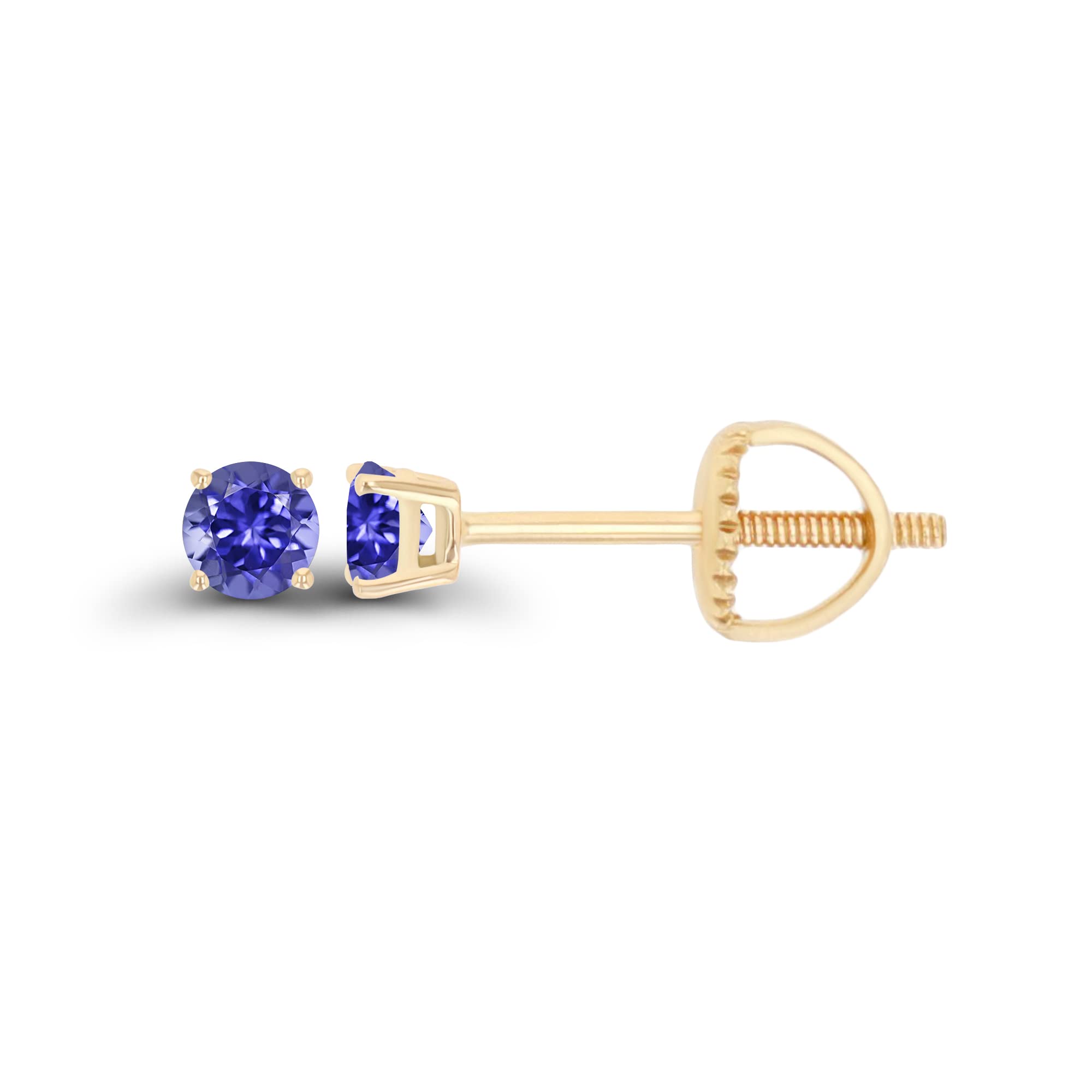 14K Gold Plated 925 Sterling Silver Hypoallergenic 3mm Round Genuine Birthstone Solitaire Screwback Stud Earrings