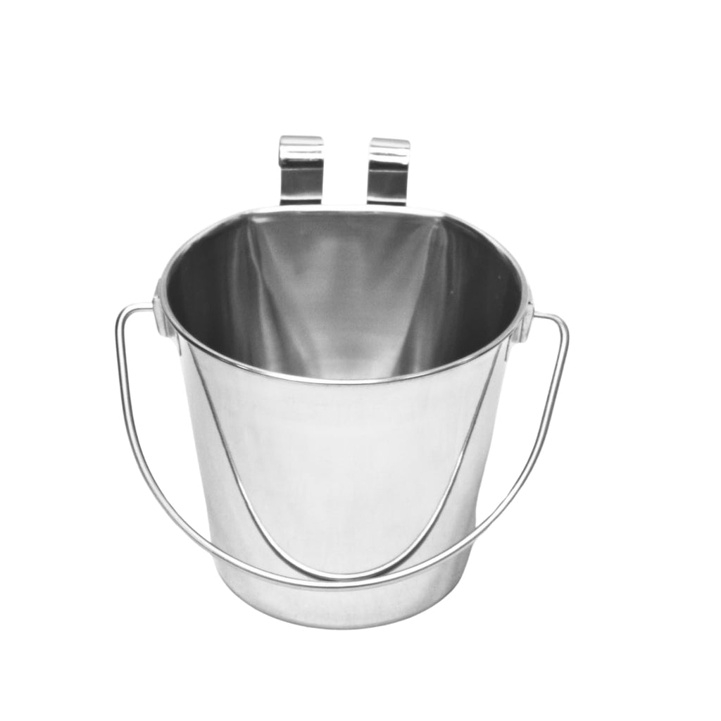 1 quart Stainless Steel Flat Sided Bucket with Dual Hooks | 0.25 gal Durable Food & Water Bowl for Dog Cat Bird & Small Animals | Fits kennel Cage Critter Crate | Hanging Utility Pet Pail