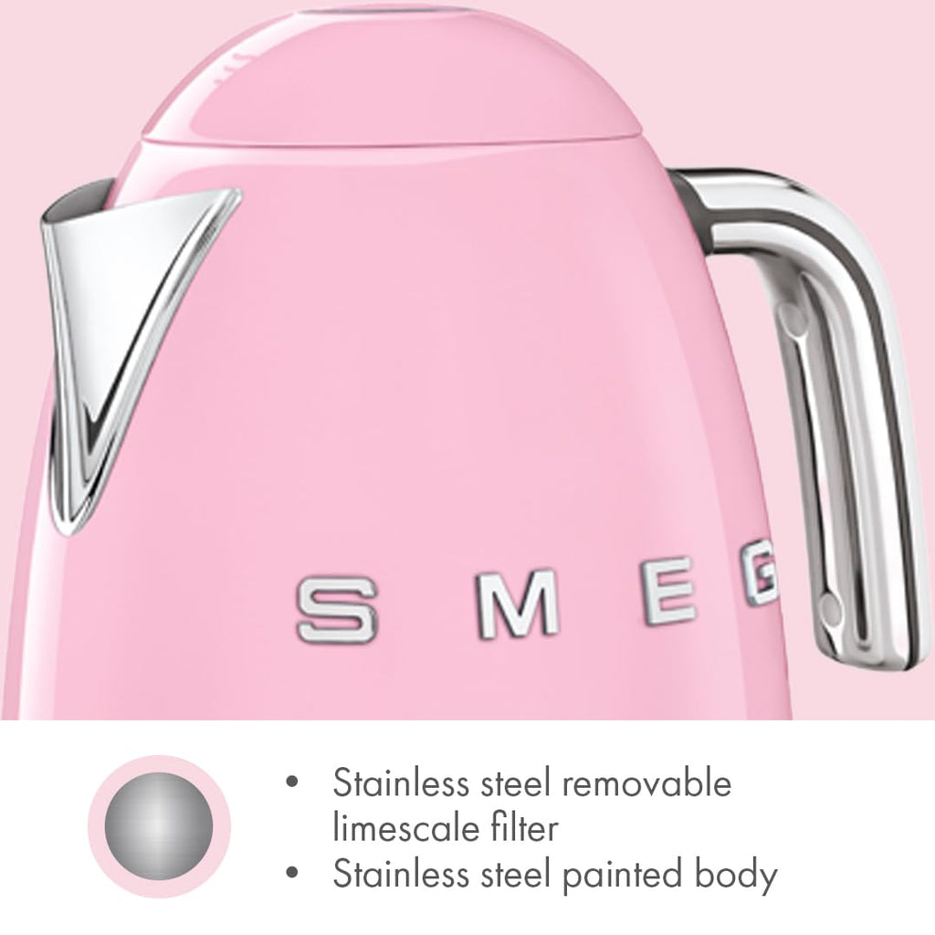 SMEG Variable Temperature Electric Kettle 1.7L (7 Cup), Stainless Steel Tea & Coffee Kettle, Fast Boil, Adjustable Temp 122°F–212°F, Keep Warm, Auto Shut-Off, 360° Base, Retro Style-Black