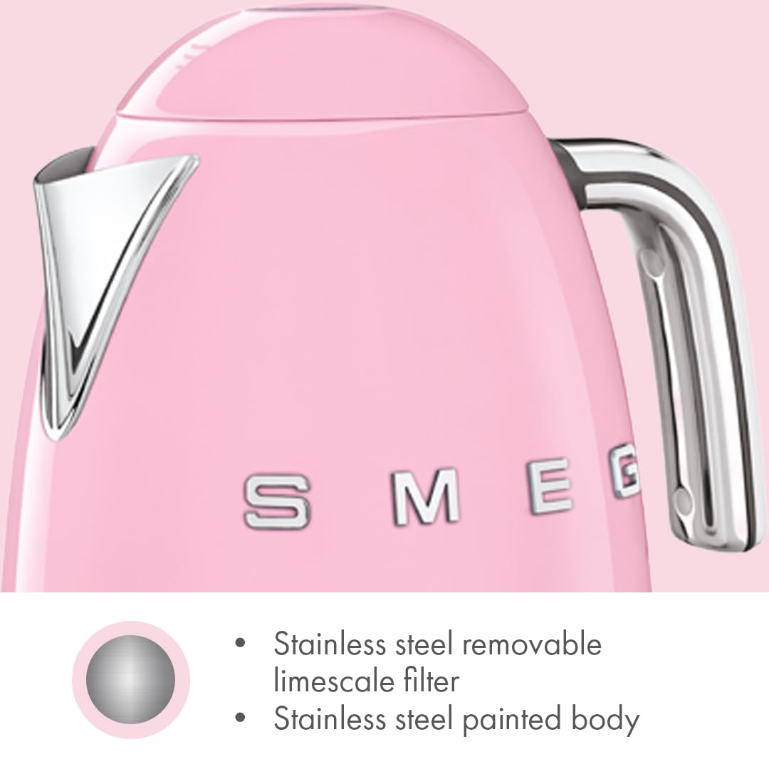 SMEG Variable Temperature Electric Kettle 1.7L (7 Cup), Stainless Steel Tea & Coffee Kettle, Fast Boil, Adjustable Temp 122°F–212°F, Keep Warm, Auto Shut-Off, 360° Base, Retro Style-Black