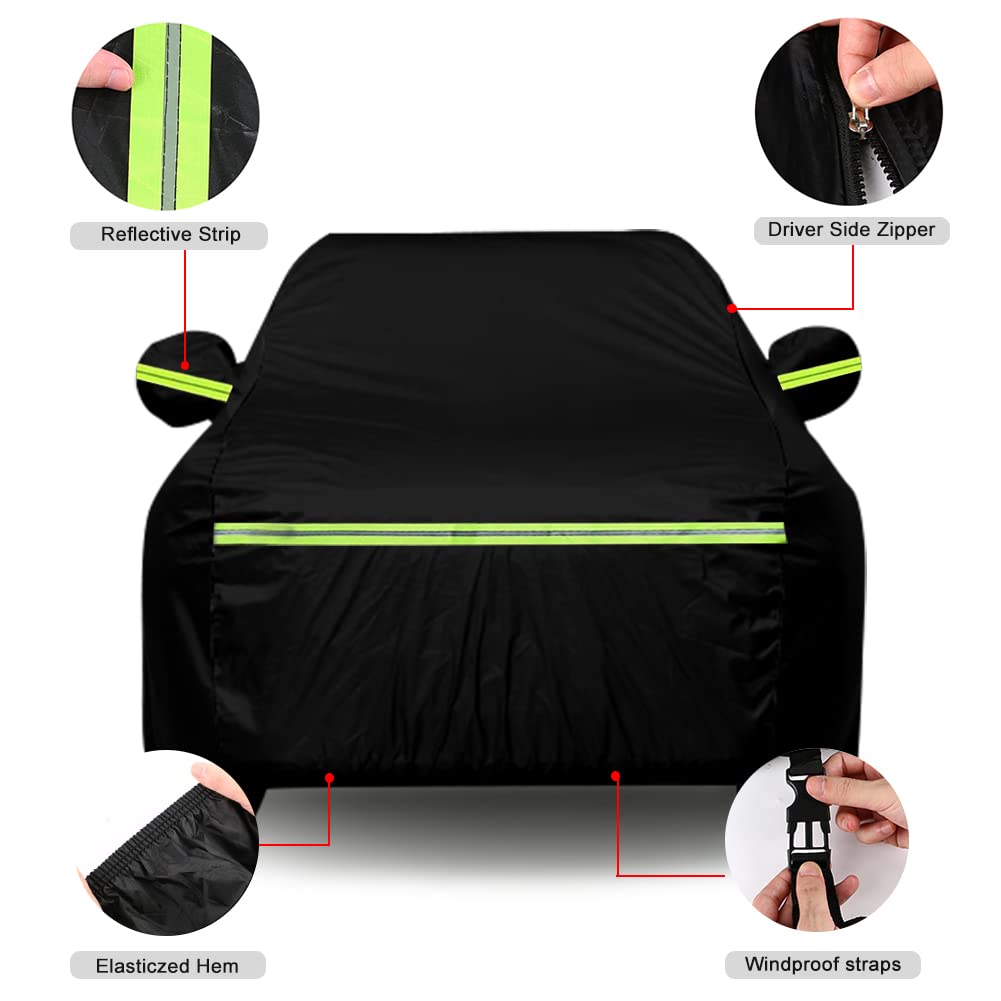 Waterproof Car Cover Replace for 1993-2010 Jeep Grand Cherokee, 6 Layers All Weather Car Cover with Zipper Door & Windproof Bands for Snow Rain Dust Protection
