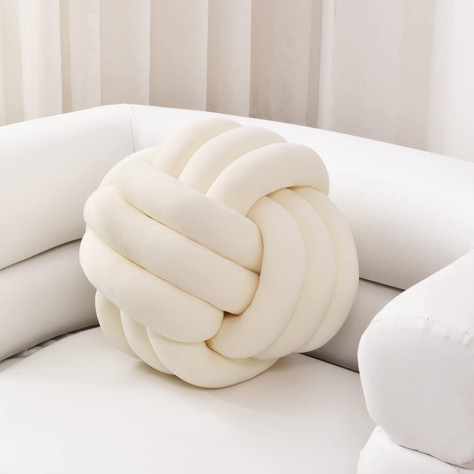 Sioloc Soft Knot Ball Pillows,Round Throw Pillow Cushion Home Decoration Plush Pillow,Throw Knotted Pillow Handmade Round Pillow（7.8inches,Beige）