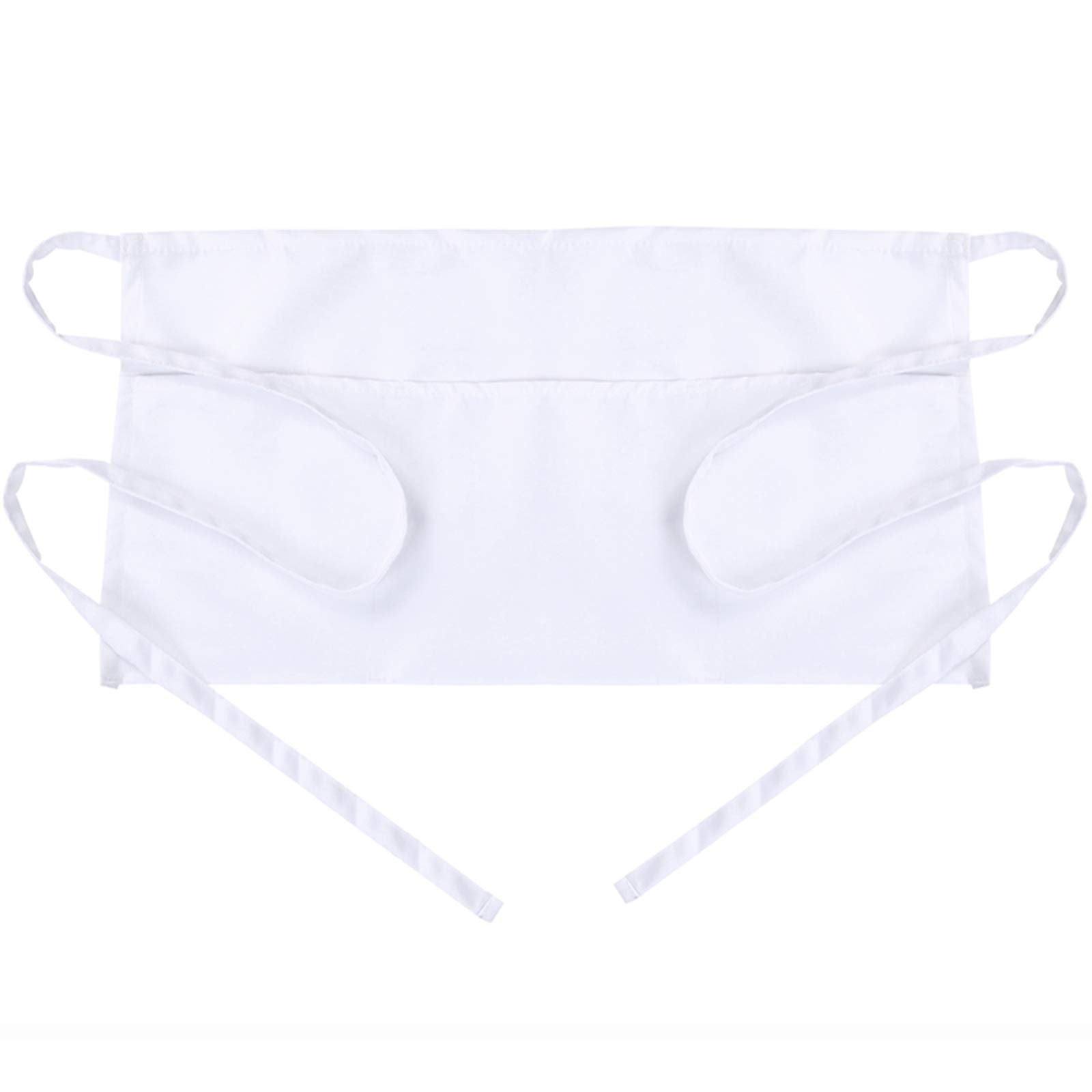 BOHARERS Waist Apron with 3 Pockets - White Waitress Waiter Server Short Apron