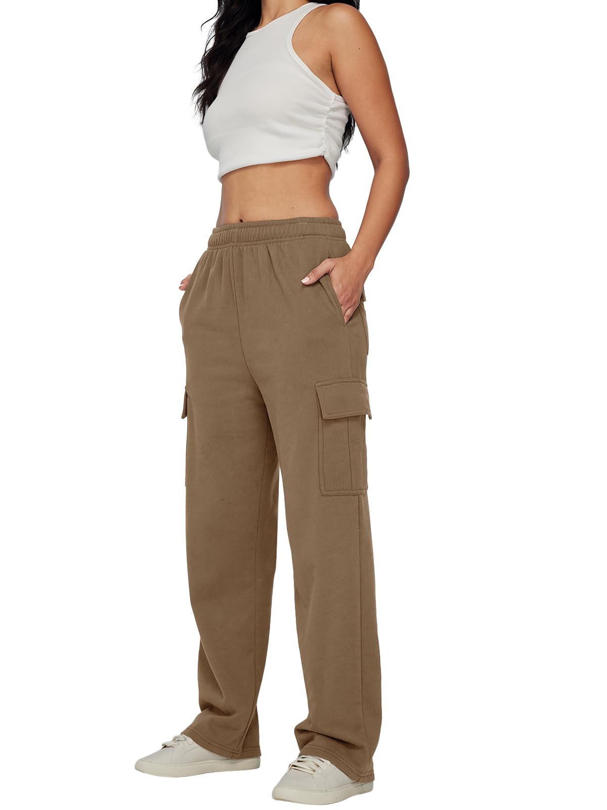 AUTOMET Womens Cargo Sweatpants Baggy Fleece High Waisted Joggers Sweat Pants Athletic Pants