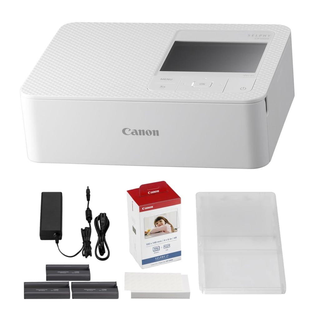 Canon SELPHY CP1500 Compact Photo Printer | Black with KP-108IN Color Ink and Paper Set (2 Items)